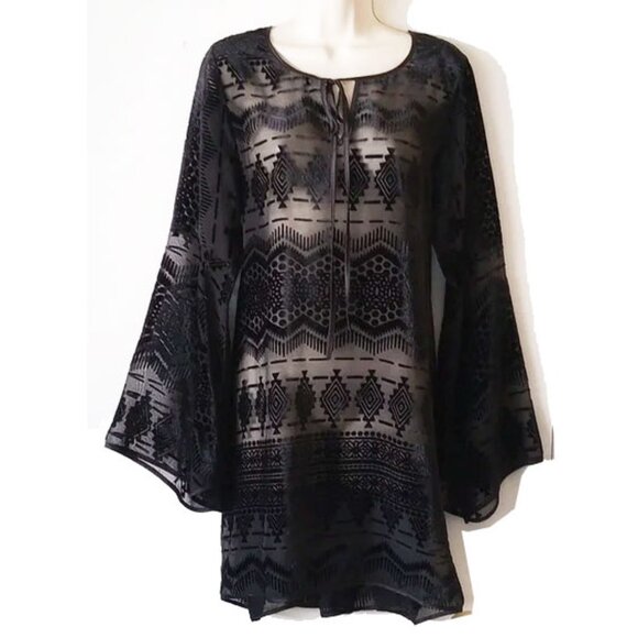 NWOT Anthropologie Yoana Baraschi Velvet Burnout Trumpet Sleeve Mini Dress - Picture 1 of 6